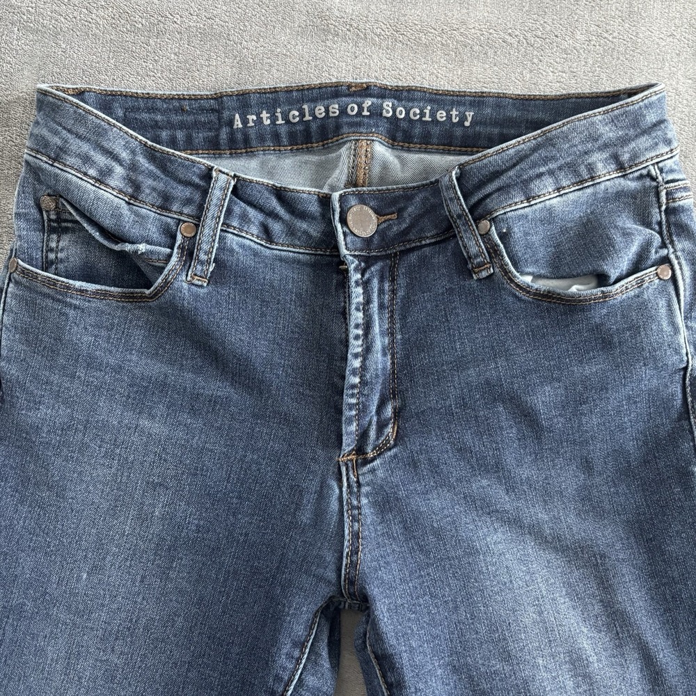 ARTICLES‎ OF SOCIETY Womens Blue Denim Skinny Jeans Frayed Raw Hem Size 27 - Picture 10 of 12